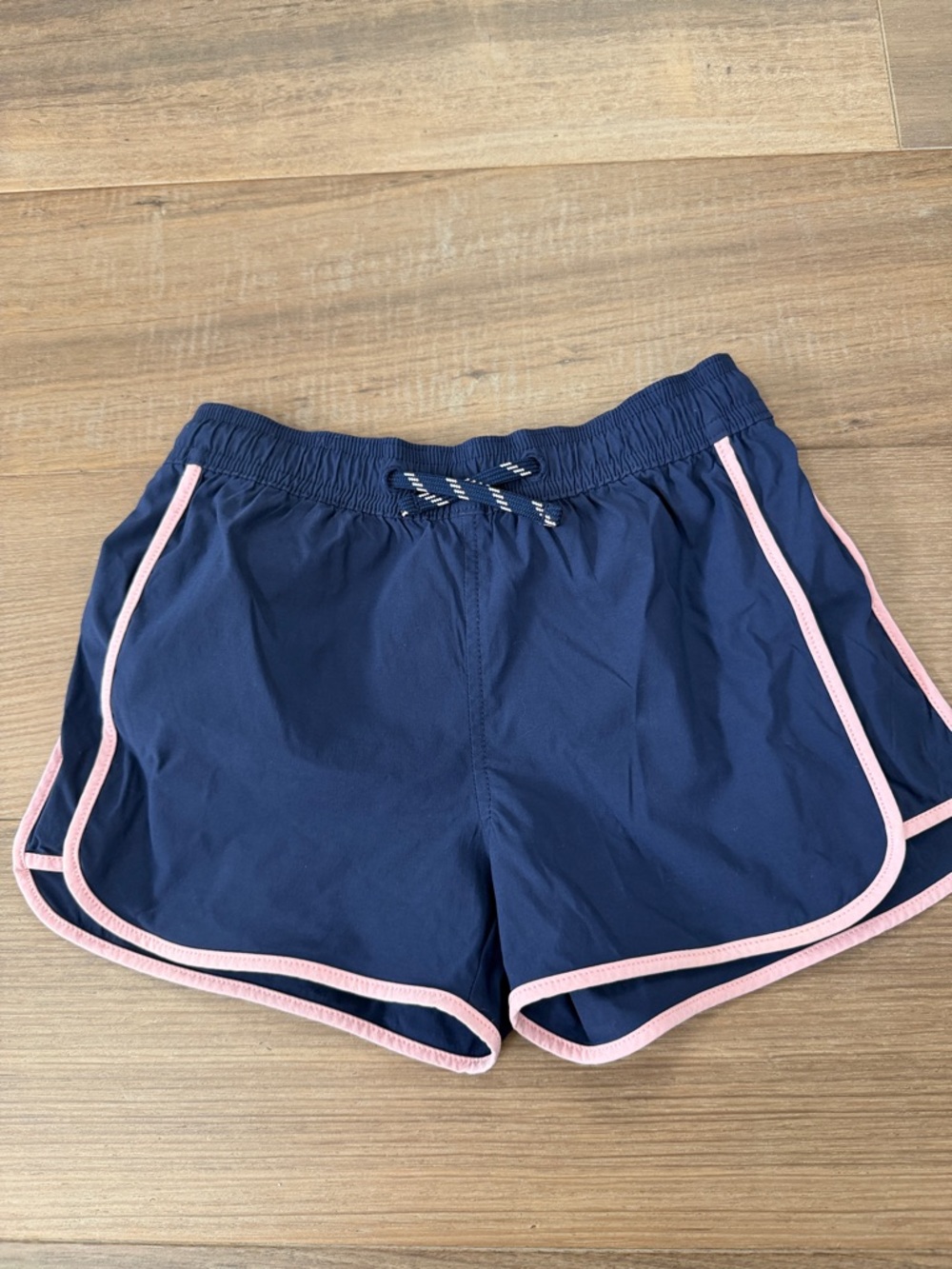 Kids Crewcuts Navy Athletic Shorts with Pink Trim